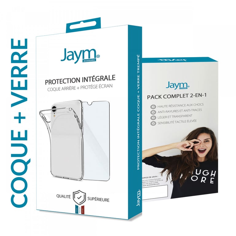 JAYM - Pack Intégral Coque + Verre pour Samsung Galaxy A13 4G - Coque Souple Transparente et Résistante + Verre de protection renforcé - Plat 2.5D