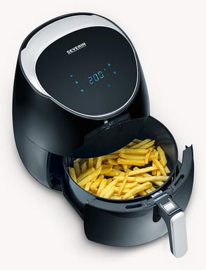 Severin FR 2445 freidora Sencillo 5 L Independiente 2000 W Freidora de aire caliente Negro, Metálico, Plata