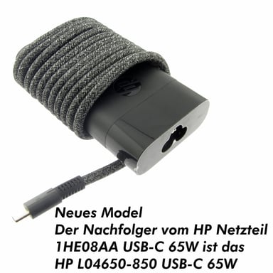 original charger (power supply) 1HE08AA#ABB, 20V, 3.25A for Elite x2 1013 G3 Tablet (2NT95AV), 65W, USB-C connector