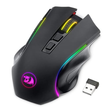 Redragon Griffin M602-KS Souris de Jeu Sans Fil Dual Mode 2.4G avec 7 Modes de Rétroéclairage Programmables jusqu'à 8000 DPI - Noire