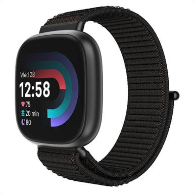 imoshion Bracelet en nylon avec fermeture velcro pour Fitbit Versa 3 / 4 - Noir