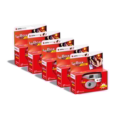AGFA PHOTO 601020 - Appareil Photo Jetable LeBox Flash, 27 photos, Objectif Optique 31 mm - Gris et Rouge