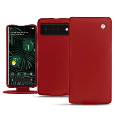 Housse cuir Google Pixel 6 Pro - Rabat vertical - Rouge - Cuir lisse