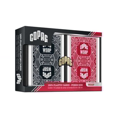 Double jeu de cartes Copag World Series Of Poker (WSOP) 2x55 100% plastique Poker 63x88 mm Rouge/Noir