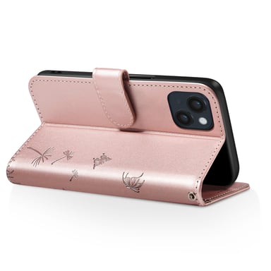 Zanaé Funda tipo cartera para iPhone 13 / 14 Premium Diseño Flores Mariposa Rosa dorado