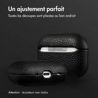 Accezz Coque en cuir véritable pour  Apple AirPods Pro 2 - Noir