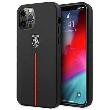Funda Ferrari para iPhone 12 Pro Max negra Off Track Piel Nylon Stripe