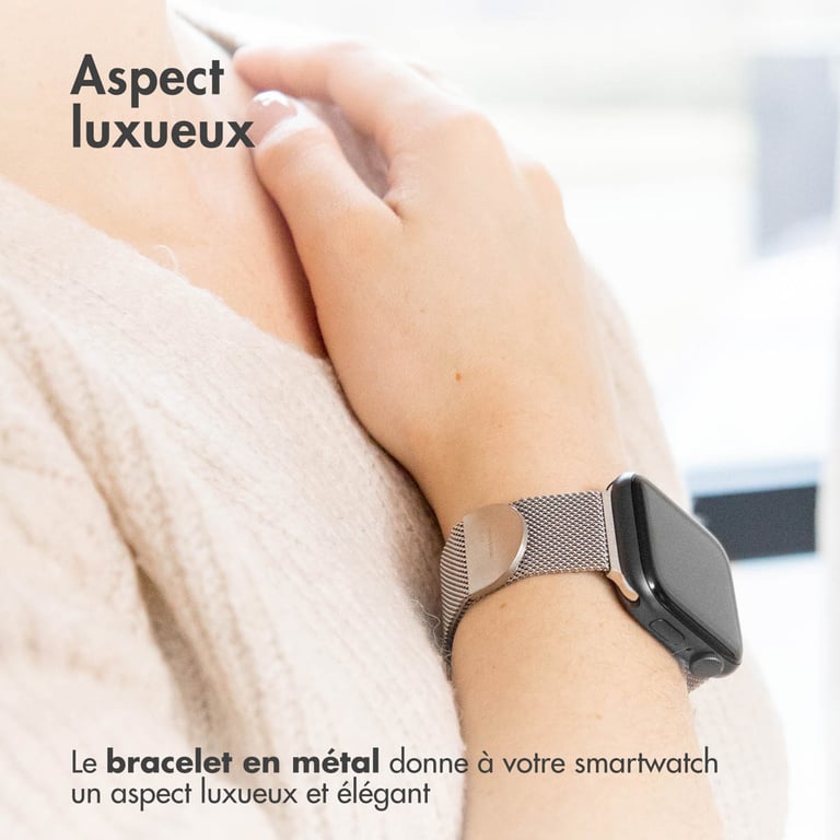imoshion Bracelet magnétique milanais pour Apple Watch | 44/45/46/49 mm - Taille M - Argent - Neuf