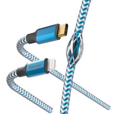 Cable de carga rápida/datos Reflective, USB-C/Lightning, 1,5 m, azul