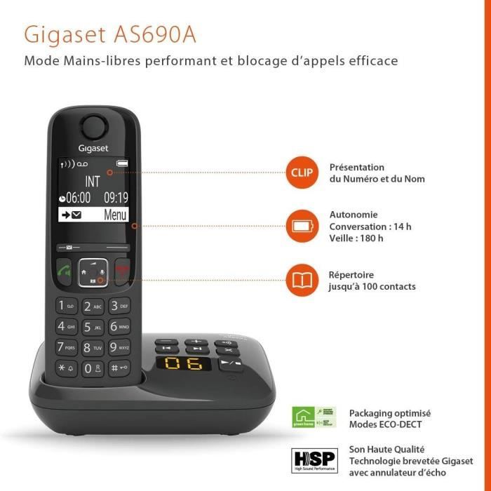 Téléphone Sans Fil Gigaset AS690A – Trio, Répondeur, ID d'Appelant, ECO DECT/GAP - vue 10
