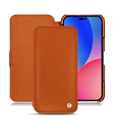 Housse cuir Apple iPhone 14 Pro Max - Rabat horizontal - Orange - Cuir saffiano