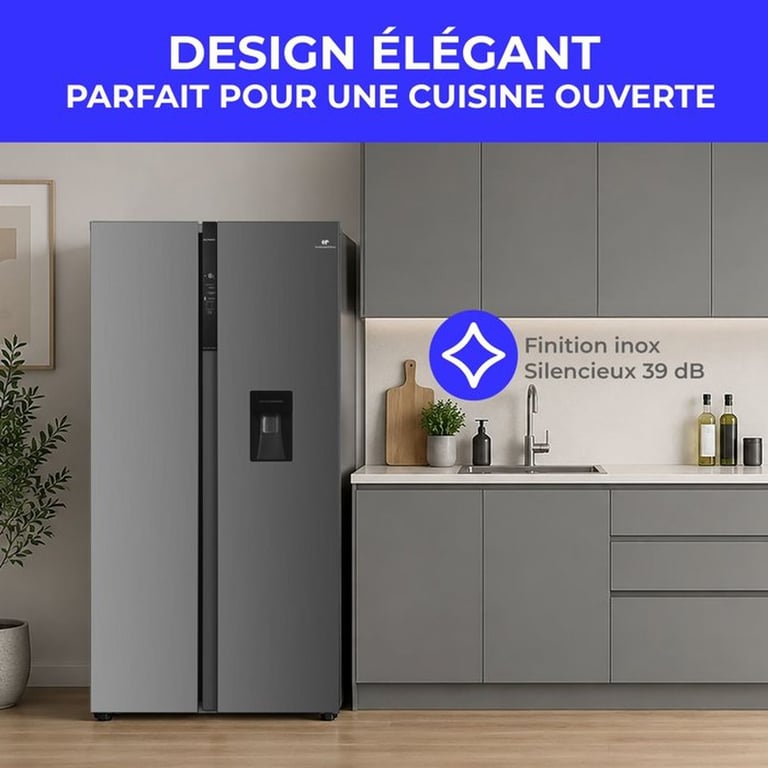 Réfrigérateur américain CONTINENTAL EDISON CERA592NFIXC Distributeur deau 592 Total No Frost Classe C Inox - vue 3