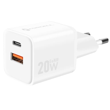 Chargeur Secteur GaN III 20W avec Ports USB-C + USB Format Mini Blanc