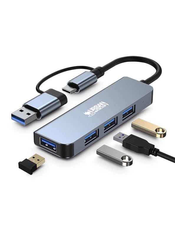 Hub USB Urban Factory 4 ports USB 3.0 + Adaptateur USB A femelle USB C mâle - vue 5