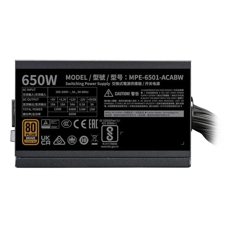 Alimentation COOLER MASTER MWE 650 V3 650 Watt 80 PLUS - vue 3