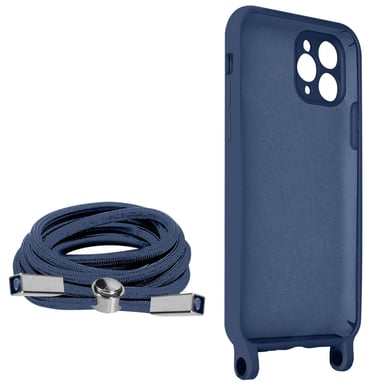 Coque Cordon pour iPhone 11 Pro Max Semi-rigide Lanière Tour du Cou 80cm Bleu