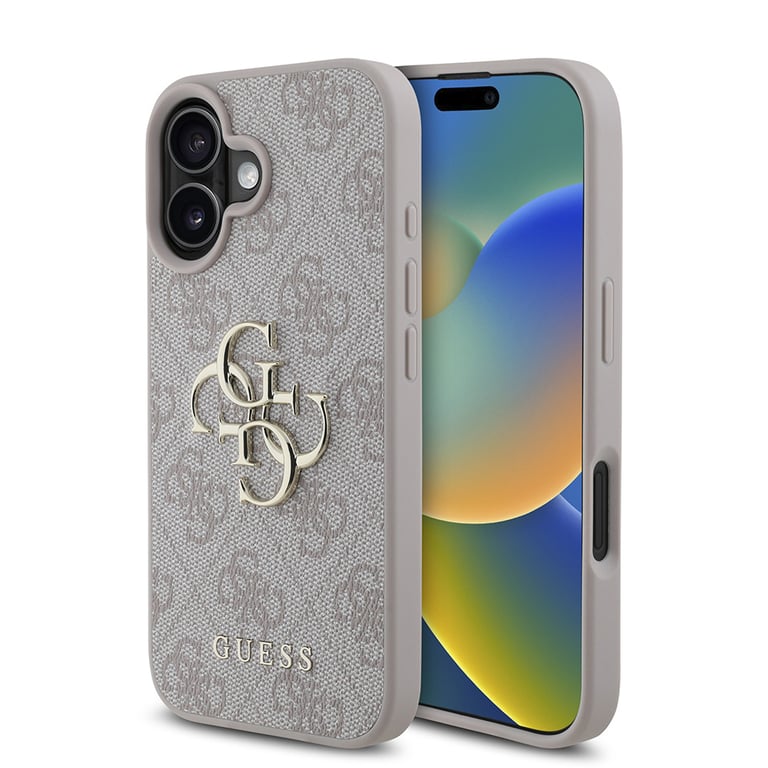 Guess Coque Souple - iPhone 16 - Eco-cuir - Rose - Logo 4G