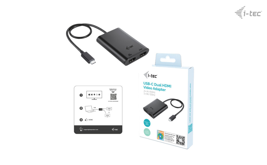 I-tec USB-C Dual 4K/60Hz (single 8K/30Hz) HDMI Video Adapter Noir - vue 3