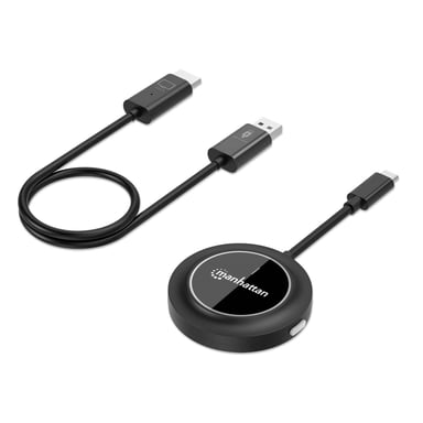Manhattan Kit de presentación inalámbrico HDMI 1080p, set de 2 piezas con receptor HDMI y transmisor USB-C tipo dongle para mostrar vídeo inalámbrico desde portátil, tablet o smartphone a TV o proyector HDMI, negro