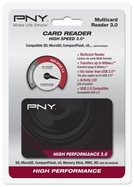 Lettore di schede di memoria PNY High Performance Reader 3.0 USB 3.2 Gen 1 (3.1 Gen 1) Nero