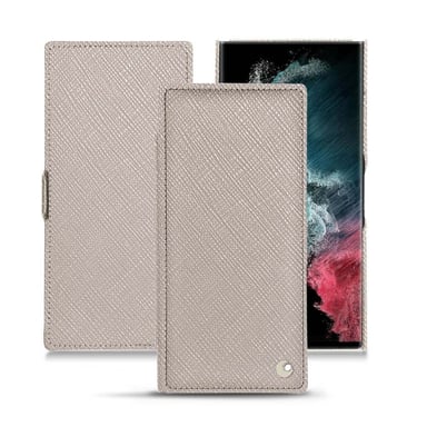 Housse cuir Samsung Galaxy S22 Ultra -  - Gris - Cuir saffiano