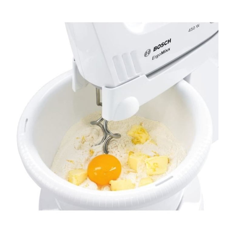 Batteur ErgoMixx 450 W - BOSCH MFQ36400 blanc/gris - 5 vitesses+turbo - 2 fouets inox - 2 crochets pétrisseurs inox - - Neuf