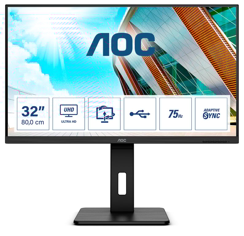 AOC U32P2 Écran LED 31.5 3840 x 2160 4K @ 75 Hz VA 350 cdm² 3000:1 4 ms 2xHDMI DisplayPort haut parleurs