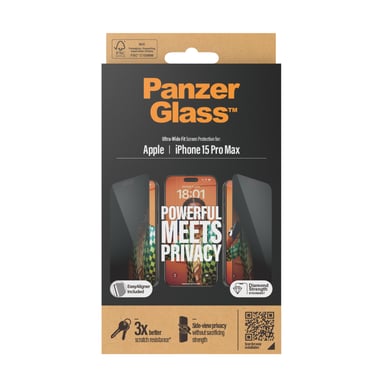 PanzerGlass ® Privacy Screen Protector iPhone 15 Pro Max | Ultra-Wide Fit w. EasyAligner Protection d'écran transparent Apple 1 pièce(s)