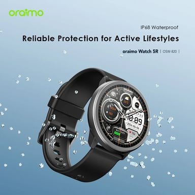 oraimo Watch 5R – Reloj inteligente AMOLED 1,43'', seguimiento de salud, 100+ deportes, batería de larga duración, IP68