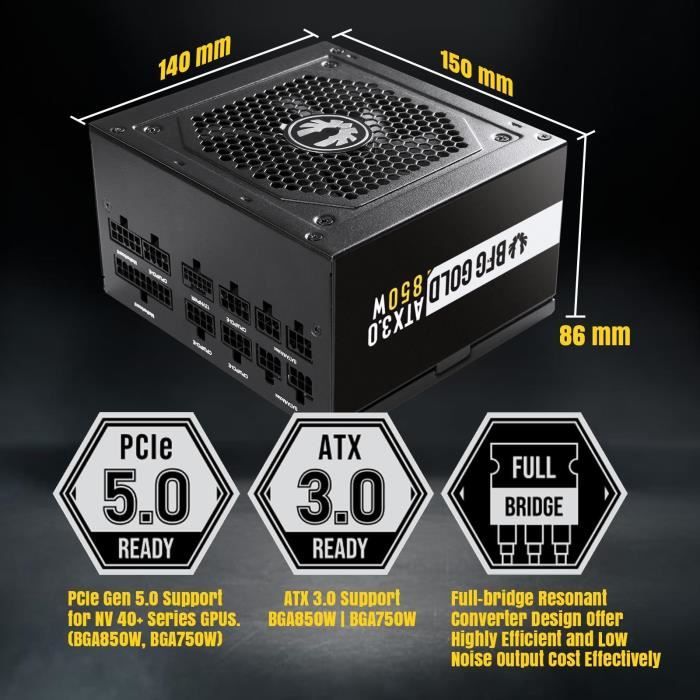 BITFENIX BFG GOLD 80+ Gold ATX 3.0 Alimentation PC - vue 4