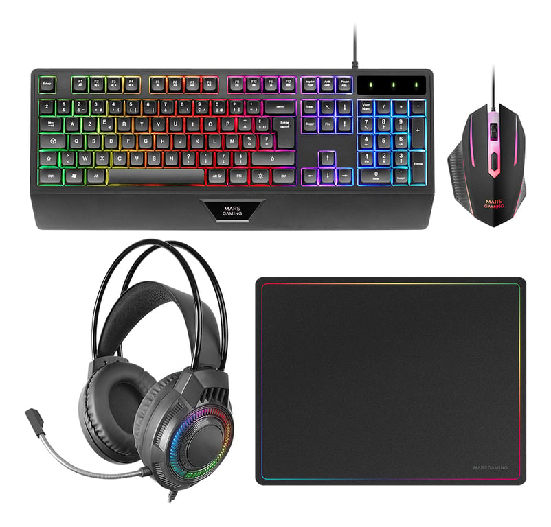 Combo Gaming Mars Gaming MCP124PRO – Clavier H-Mech RGB, Souris 3200DPI, Casque FRGB