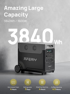 AFERIY P310 3600W Central eléctrica portátil 3840Wh LiFePO4, compatible con la aplicación, inversor de onda sinusoidal pura con UPS, enchufe UE, ruedas