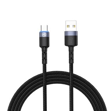 Cable de datos Tellur, USB a Type-C, LED, Nylon trenzado, 1,2 m, Negro