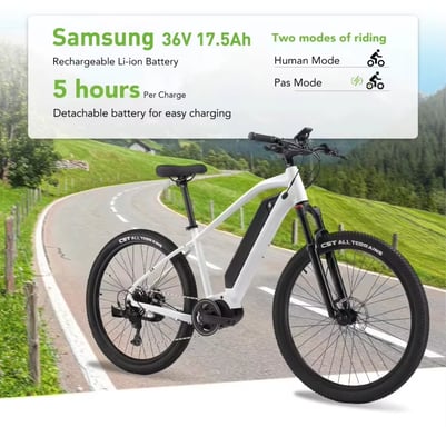 Bicicleta de montaña eléctrica Cyclefort L5 con motor de transmisión central de 250 W y Shimano de 9 velocidades