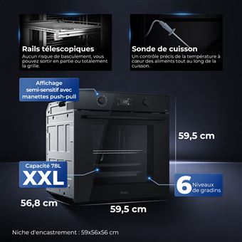 Four Encastrable Haier HID6P5B5EYT – 78L, A++, Pyrolyse, AirFry - vue 4