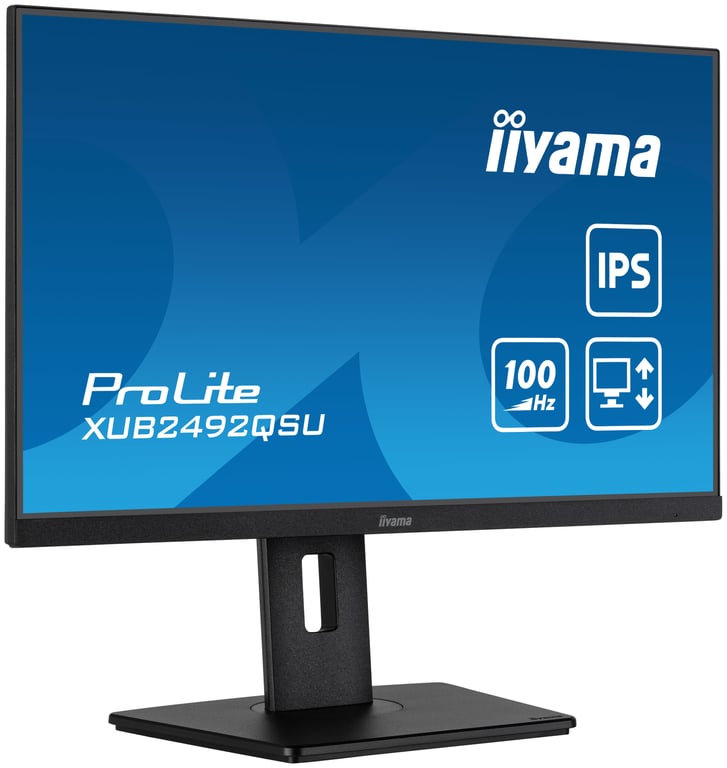 Ecran IIYAMA 23,8   Noir IPS 16:9 0.5ms WQHD 2560x1440 300 cd/m2 100Hz 1xHDMI 1xDisplayPort 3xUSB HUB (3.2) Haut parleurs 15cm pied réglable en haut Pivot - Neuf