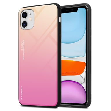 Coque pour Apple iPhone 11 en JAUNE - ROSE Housse de protection Étui bicolore en silicone TPU et dos en verre trempé