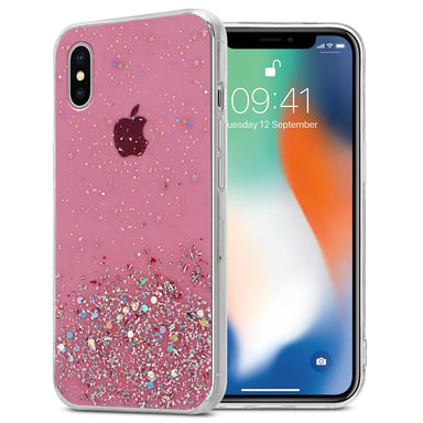 Coque pour Apple iPhone X / XS en Rose avec Paillettes Housse de protection Étui en silicone TPU flexible avec paillettes scintillantes