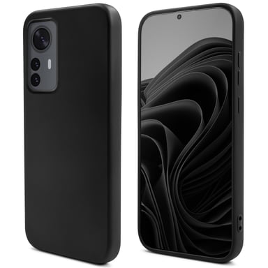 Moozy Lifestyle. Coque en silicone pour Xiaomi 12 Pro, noir - Housse légère en silicone liquide avec finition mate et doublure en microfibre douce, coque en silicone de qualité supérieure