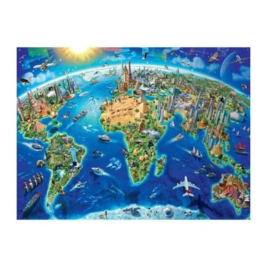 Puzzle XXL 300 piezas - Mapa de los monumentos del mundo para niños