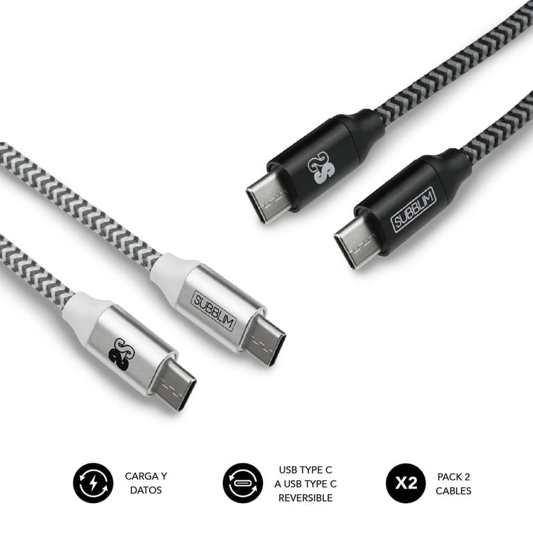 SUBBLIM PACK 2 CABLES USB TIPO USB-C A USB-C 1 M BLACK/SILVER câble USB - Neuf