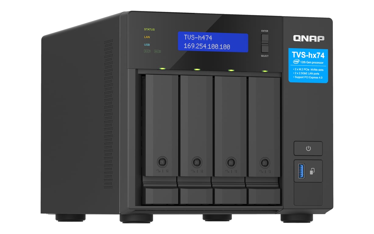 Qnap TVS-H474 NAS Tower Intel® Pentium® G7400 8 Go DDR4 0 To QuTS hero Noir - vue 8