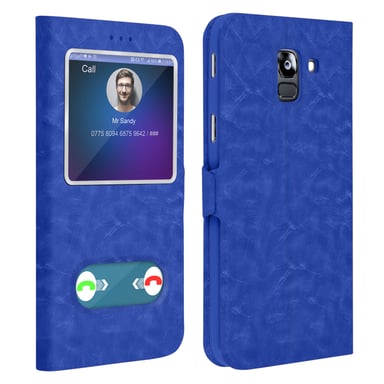 Étui pour Samsung Galaxy J6 Housse Folio Double Fenêtre Fonction Support Bleu