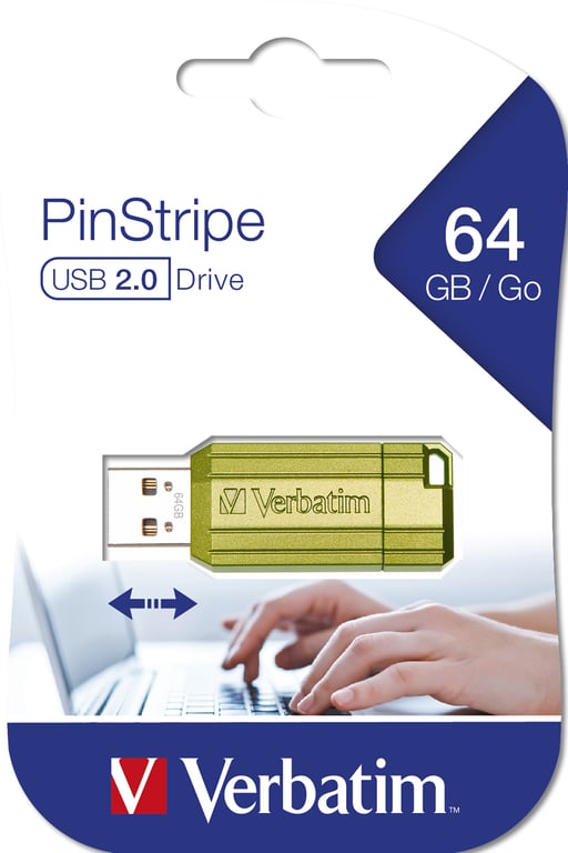 Verbatim Store n Go Pinstripe USB 2.0 Eucalyptus Green 64GB - USB-Stick - 64 GB lecteur USB flash 64 Go USB Type-A Bleu - Neuf