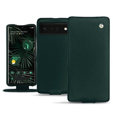 Housse cuir Google Pixel 6 Pro - Rabat vertical - Vert - Cuir saffiano