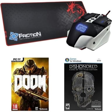 DRAGON WAR Pack : Ratón Warlord + Alfombrilla de ratón Speed Edition + Juego Doom PC + Juego Dishonored GOTY PC