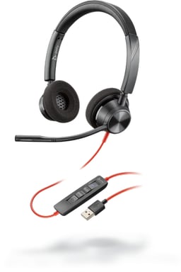 POLY Blackwire 3320 Auricular con cable Diadema Oficina/Centro de llamadas USB Tipo-A Negro, Rojo