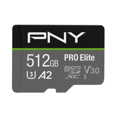 SD-MICRO PNY  512GB  PRO Elite Class 10 / UHS-I  U3, A1, V30, READ:100MB/WRITE:90 MB/S (4K-FHD) SDUX512U3100PRO-GE
