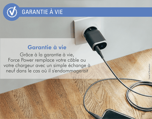 Caricabatterie intelligente da 3A IC per la casa + cavo USB A/USB C rinforzato con garanzia a vita Grey Force Power
