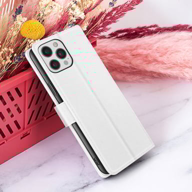 Zanaé Funda tipo cartera para iPhone 12 Pro Max con soporte y lengüeta magnética Blanco